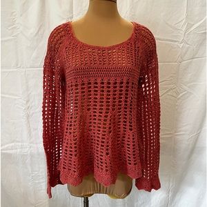 Free People crocheted long bell sleeve scoop neck top. Size M. EUC